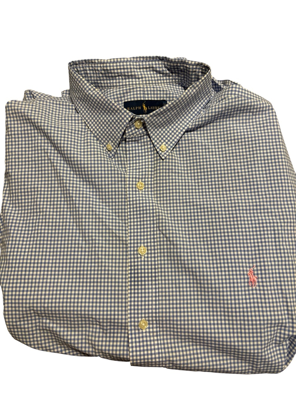 Ralph Lauren 2XLT Button Up Blue/White Check with pink pony